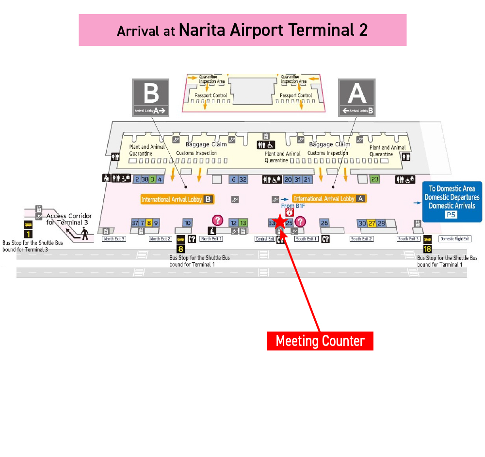 Meeting Counter map for Narita Airport Terminal 2